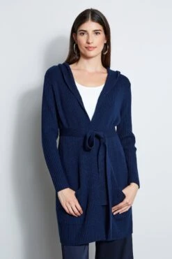 Elie Tahari Rib Hooded Cardigan