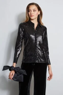 Elie Tahari Sequin Button Down Shirt