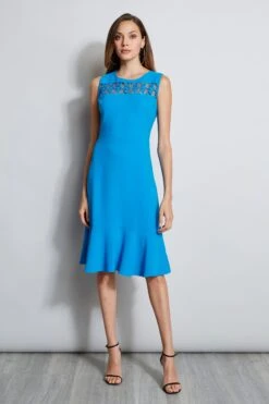 Elie Tahari Embroidered Fit & Flare Dress