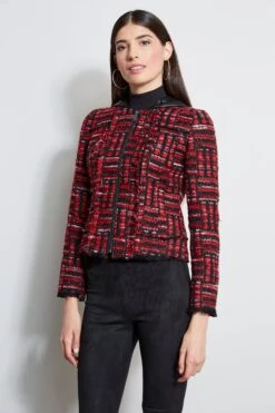 Elie Tahari Hooded Tweed Jacket