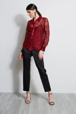 Elie Tahari Lace Button Up Shirt -ELIE TAHARI Sales ER03J502 MERLOT 1HERO 349
