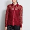 Elie Tahari Lace Button Up Shirt -ELIE TAHARI Sales ER03J502 MERLOT 1HERO 370
