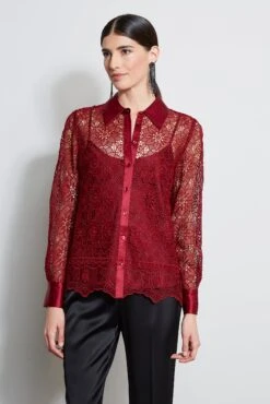 Elie Tahari Lace Button Up Shirt