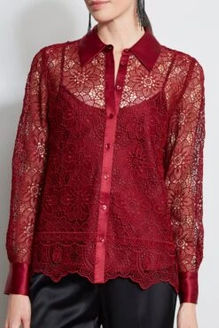 Elie Tahari Lace Button Up Shirt -ELIE TAHARI Sales ER03J502 MERLOT 1HERO 370 8a29b979 bb05 4677 b8db eadd54d22540
