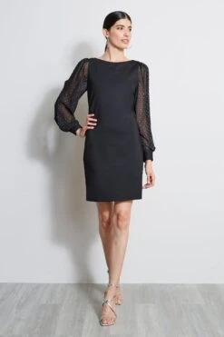 Elie Tahari Metallic Sleeve Shift Dress
