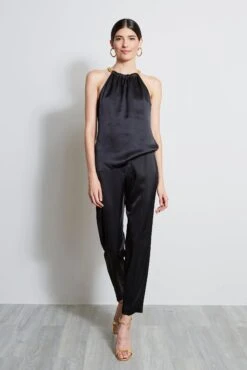 Elie Tahari Silk Satin Chain Halter Shirt -ELIE TAHARI Sales ER07G502 BLACK 1HERO 138
