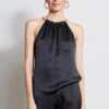 Elie Tahari Silk Satin Chain Halter Shirt