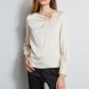 Asymmetric Silk Pearl Shirt -ELIE TAHARI Sales ER07J212 BLACK ETR22670 IVORY 1HERO 2148