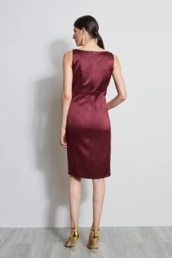 Elie Tahari Satin Cowl Neck Dress -ELIE TAHARI Sales ER07J602 CORDOVAN 3BACK 985
