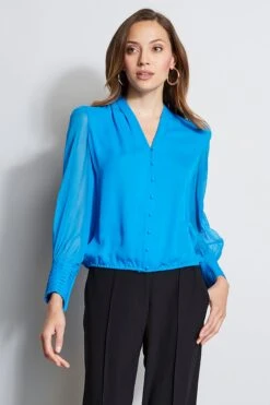 Elie Tahari Silk Contour Pleated Blouson Shirt