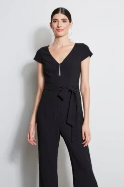 Elie Tahari Chain Side Slit Jumpsuit -ELIE TAHARI Sales ER087622 BLACK 2FRONT 1202