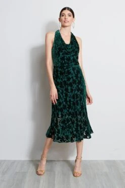 Elie Tahari Burn Out Velvet Halter Dress
