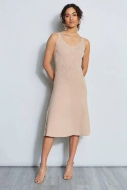 Ribbed Midi Dress -ELIE TAHARI Sales ETR21160 PEBBLESTEP 1HERO 036