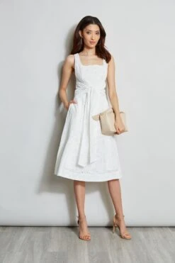 Cotton Eyelet Tie Dress 9 Cotton Eyelet Tie Dress -ELIE TAHARI Sales ETR21175 LACEDRESS WHITE 1Hero 697