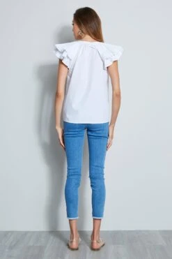 Pleated Flutter Sleeve Shirt -ELIE TAHARI Sales ETR21299 WHITE TOP 3BACK 132