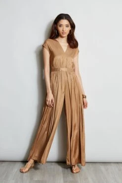 Pleated V-Neck Jumpsuit -ELIE TAHARI Sales ETR21337 BRONZE 1Hero 598