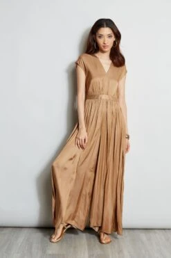 Pleated V-Neck Jumpsuit -ELIE TAHARI Sales ETR21337 BRONZE 1Hero 599