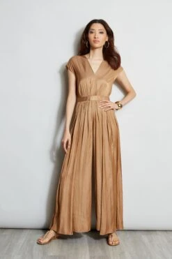 Pleated V-Neck Jumpsuit