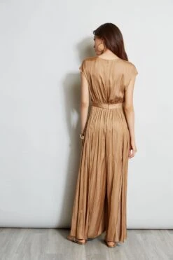 Pleated V-Neck Jumpsuit -ELIE TAHARI Sales ETR21337 BRONZE 3back 629