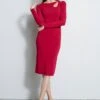 Novelty Cut Out Rib Dress -ELIE TAHARI Sales ETR22468 DEEPCERISE NOVELTYCUTOUTDRESS 1HERO 3694