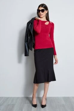 Long Sleeve Cut Out Rib Knit -ELIE TAHARI Sales ETR22469 NOVELTYCUTOUTRIBOULLOVERLSTOP WOMEN STOP 4STYLING 2086