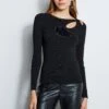 Long Sleeve Cut Out Knit -ELIE TAHARI Sales ETR22469 NOVELTYCUTOUTRIBOULLOVERLSTOP WOMEN STOP 2front 3475