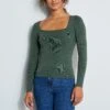 Long Sleeve Square Neck Rib Sweater -ELIE TAHARI Sales ETR22471 SQUARENECKPULLOVER FOREST 2front 1199