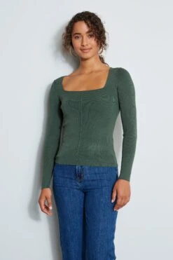 Long Sleeve Square Neck Rib Sweater