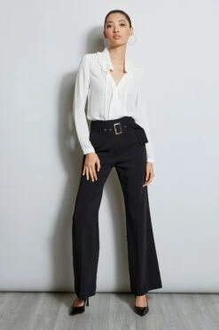 Elie Tahari Silk Ruffle Neck Shirt -ELIE TAHARI Sales ETR22585 Noir E810N502 FreshPearl 1HERO 1476