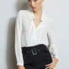 Elie Tahari Silk Ruffle Neck Shirt -ELIE TAHARI Sales ETR22585 Noir E810N502 FreshPearl 2front 0871