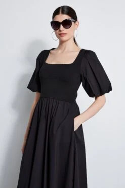 Puff Sleeve Cotton Dress -ELIE TAHARI Sales ETR31231 NOIR 2front5377
