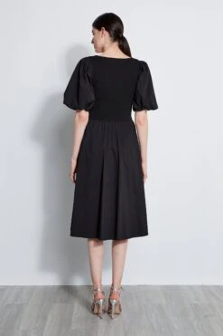 Puff Sleeve Cotton Dress -ELIE TAHARI Sales ETR31231 NOIR 3BACK 3412 1