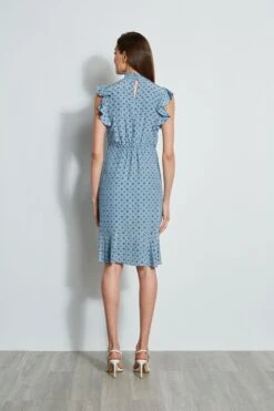 Silk Sun Printed Dress -ELIE TAHARI Sales ETR31265 SUNBLUE 3back 1193