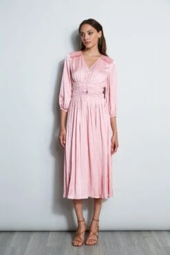 Satin Smocked Pleat Dress 11 Satin Smocked Pleat Dress -ELIE TAHARI Sales ETR32133 SOHOPINK 1Hero 1932
