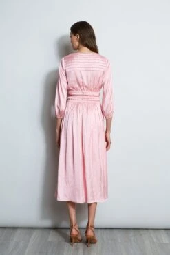 Satin Smocked Pleat Dress 13 Satin Smocked Pleat Dress -ELIE TAHARI Sales ETR32133 SOHOPINK 3back 299