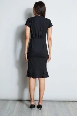 Ruched Cotton Shirt Dress 11 Ruched Cotton Shirt Dress -ELIE TAHARI Sales ETR32135 NOIR 3BACK 1245