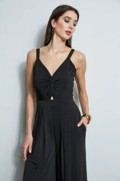 Wide Leg Twist Jumpsuit -ELIE TAHARI Sales ETR32148 NOIR 2front 1812