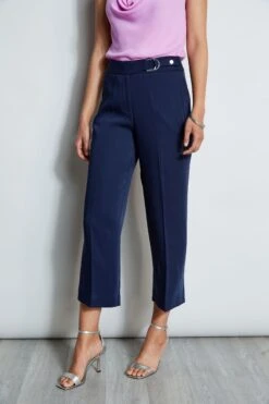 Cropped Wide Leg Belted Pant -ELIE TAHARI Sales ETR32174 PEACOAT E410N513 BRIGHTVIOLA 2FRONT 1263