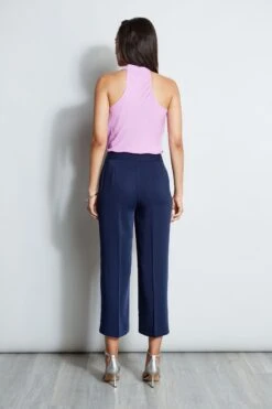 Cropped Wide Leg Belted Pant -ELIE TAHARI Sales ETR32174 PEACOAT E410N513 BRIGHTVIOLA 3BACK 1260