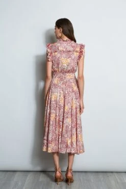 Silk Printed Midi Dress -ELIE TAHARI Sales ETR32177 BOTANIC 3back 1925