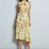 Floral Silk Twist Neck Dress