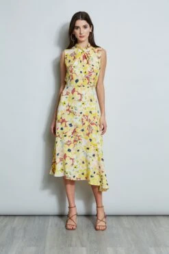 New Products 1 Floral Silk Twist Neck Dress