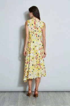 Floral Silk Twist Neck Dress -ELIE TAHARI Sales ETR32179 WATERCOLORBLOOMS 3BACK 1035