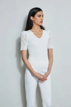 Crochet Sleeve V-Neck Sweater