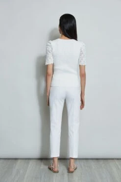 Crochet Sleeve V-Neck Sweater -ELIE TAHARI Sales ETR32187 SKYWHITE 3BACK 1164