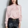 Draped Neck Silk Shirt
