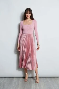 Square Neck Pleated Midi Dress
