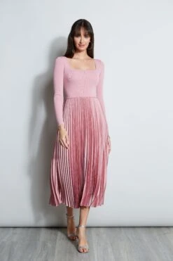 Square Neck Pleated Midi Dress -ELIE TAHARI Sales ETR34137 CINDER 1Hero 1876