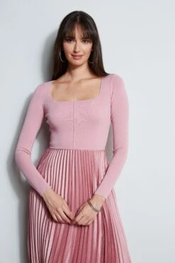 Square Neck Pleated Midi Dress -ELIE TAHARI Sales ETR34137 CINDER 2FRONT 2413