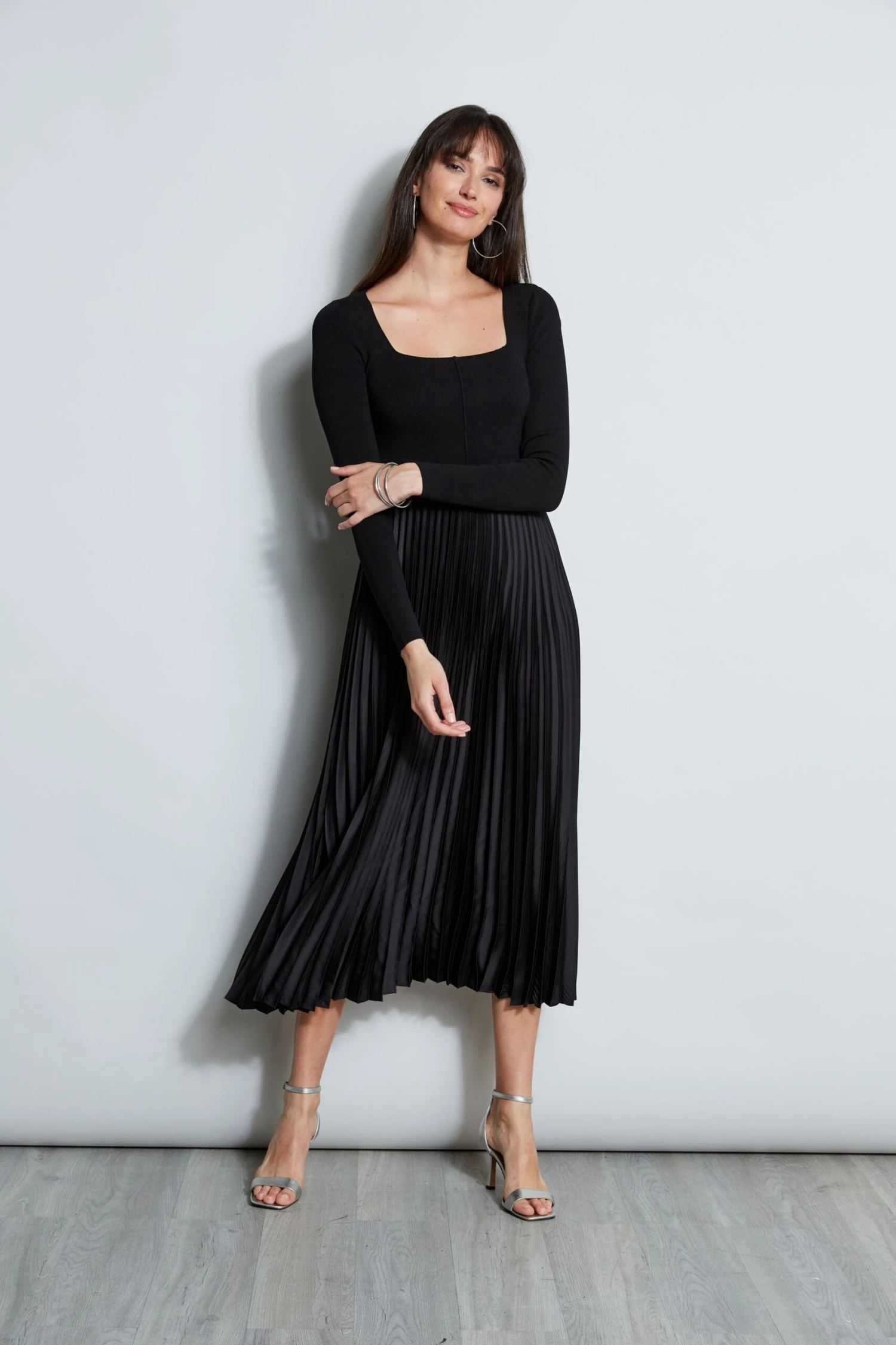 Square Neck Pleated Midi Dress 4 Square Neck Pleated Midi Dress - Image 2